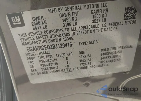 2011 Buick Enclave Cxl from USA, damaged, VIN 5GAKRCED2BJ129416